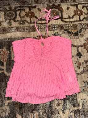 SHEIN Bright Pink Textured Strapless Halter Camisole